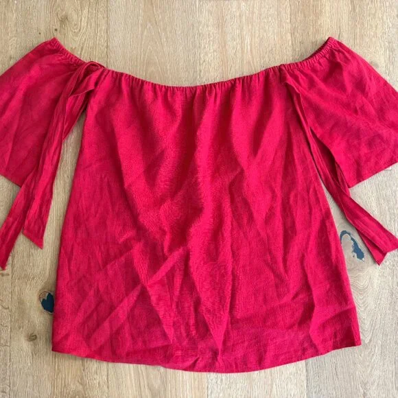 Reformation Carlita Red Off the Shoulder Tie Mini Dress Size Large - Picture 4 of 9